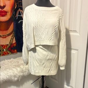 Crop Cable Sweater and Mini Set by Maeve for Anthropologie in Ivory